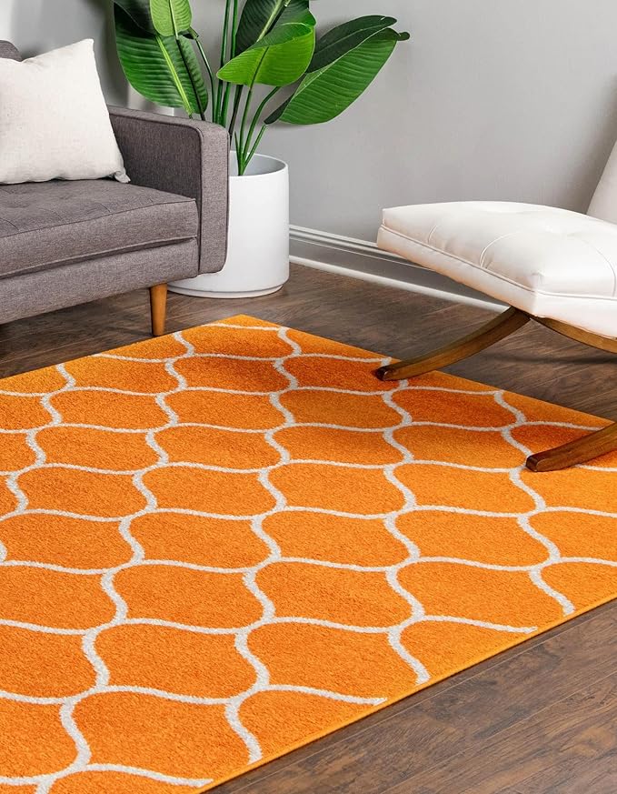 Rugs.com Lattice Frieze Collection Rug – 8' x 11' Orange Medium Rug Perfect for Living Rooms, Large Dining Rooms, Open Floorplans