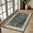 Washable Throw Rugs for Entryway, 4x6 Dark Rug with Rubber Backing for Living Room Bedroom, Vintage Medallion Distressed Area Rug for Kitchen/Bathroom/Dorm/Home Office, Midnight/Multi