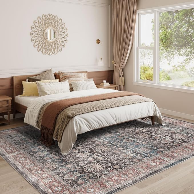 Dripex Washable Rugs 8x10 Area Rug for Living Room - Stain Resistant Distressed Rugs for Bedroom Dining Room Non-Slip Low-Pile Soft Farmhouse Office Home Decor, Pet & Child Friendly