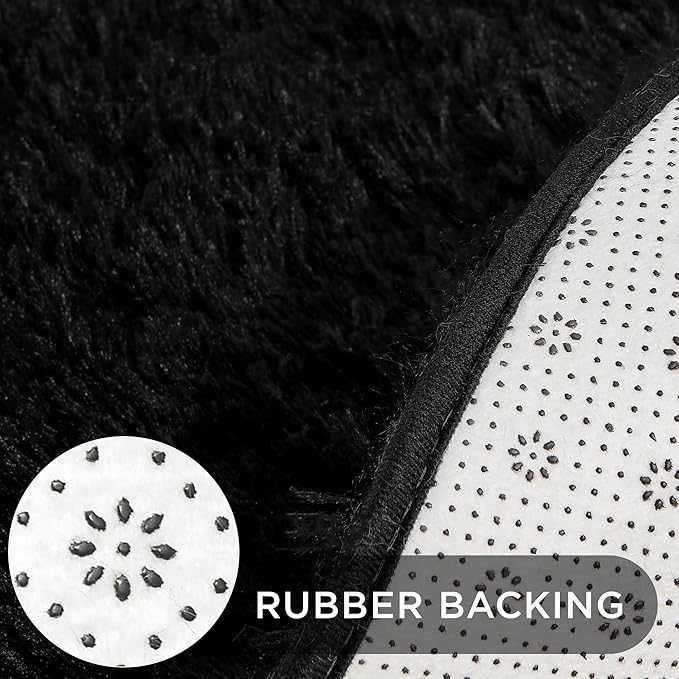 Andency Black Round Area Rug 5x5 for Bedroom, Fluffy Shag Circle Rug for Room, Faux Fur Carpet for Home Decor, Fuzzy Plush Circular Rug for Living Room, Playroom