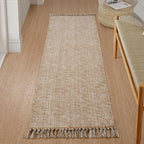 Collive Boho Runners for Hallways 2x7 ft, Washable Kitchen Runner Rug Low-Profile Neutral Indoor Entryway Rug, Tan/Cream Braided Cotton Floor Carpet for Laundry Room Bedroom Doorway