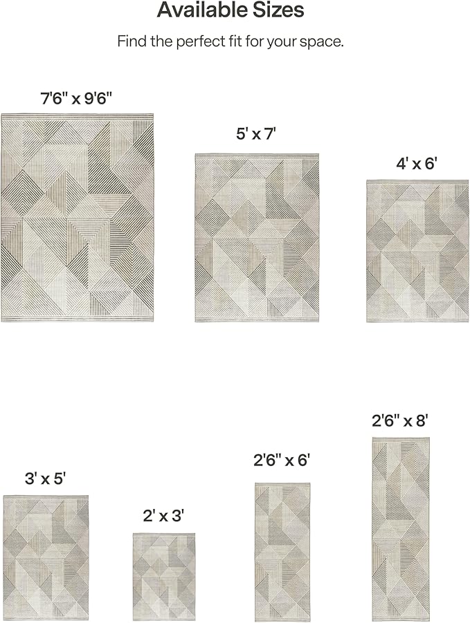 ReaLife Rugs Machine Washable Area Rug Runner - Living Room Bedroom Bathroom Kitchen Entryway Office - Padded Low Pile Stain Resistant Premium - Modern Geometric Contemporary - Miles - Beige 3' x 5'