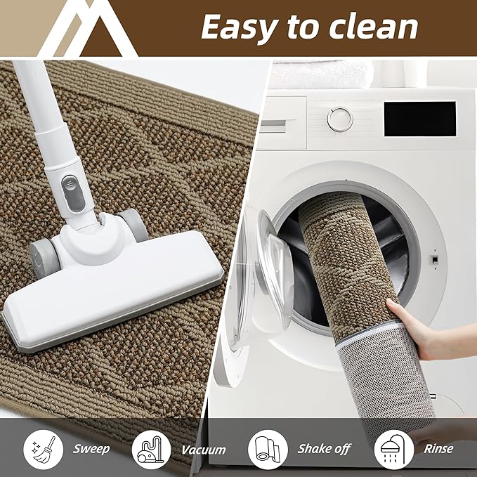 COSY HOMEER Non-Slip Door Mat 36"x60", Entryway Rugs Low Profile Absorbent Dirt Trapper Doormat for Front Entrance, Washable Polypropylene Entry Mat (Beige)