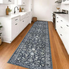 KILOCOCO Runner for Hallway 3x16 Runner Rug Printed Vintage Floral Washable Rug Kitchen Runners Soft Non-Slip Low Pile Hallway Runners Laundry Room Distressed Boho Rugs, Navy/Charcoal