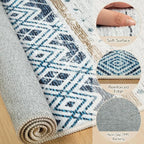 BESTSWEETIE 3x5 Area Rugs for Living Room Washable Moroccan Farmhouse Neutral Geometric Low Pile Non-Slip Soft Print Pattern Rug for Bedroom Kitchen Dining Room Entryway Blue/Brown