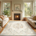 jinchan Vintage Floral 6x9 Area Rug for Living Room - Machine Washable Distressed Design Soft Throw Rug Ultra-Thin Non-Slip Large Carpet for Bedroom Nursery Dining Room Home Office (6x9ft, Light Grey)