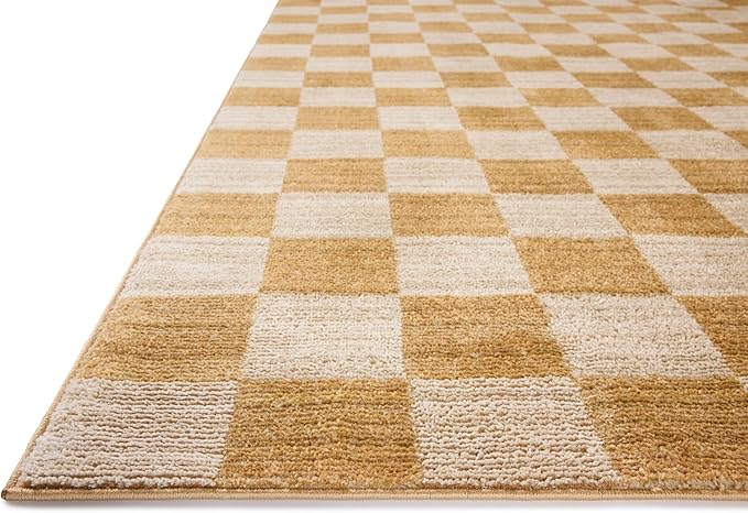 Loloi Chris Loves Julia Calvin Collection CLV-01 Apricot/Ivory 3'-6" x 5'-6" Accent Rug Checkered Neutral Soft Living Room Bedroom Carpet
