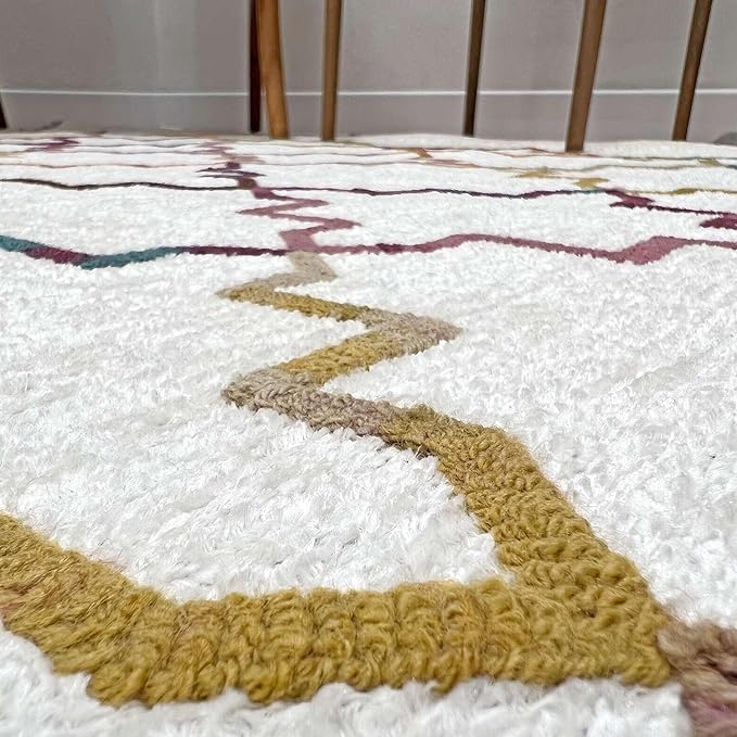 Alfa Rich 5x8 Moroccan White Washable Area Rugs for Living Room Bedroom Kitchen Decor Cotton Rug