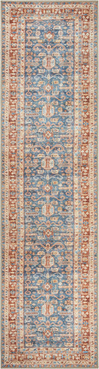 GLN Rugs Traditional Collection - Machine Washable Area Rug, Traditional Washable, Non Slip, Low Pile Chenille Rug, Living Room, Bedroom, Kitchen Rug (2'6" x 7' Terra/Slate Blue)