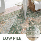 GENIMO 7x10 Area Rugs for Living Room, Machine Washable Non Slip Vintage Rugs, Low Pile Lightweight Chenille Print Rug for Bedroom, Dining Room, Home Office,Sage Green
