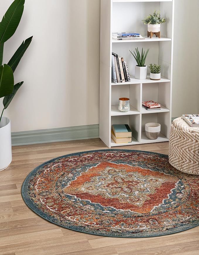 Unique Loom Isabella Collection Area Rug - Rossellini (7' 10" Round, Rust Red/ Beige)