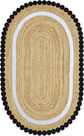 Oval Jute Runner 3x12 Flatweave Kilim Runner Hand Braided Jute Thick 0.27" Solid Pattern Black Beige Natural Oval Handmade Boho Indoor Outdoor Rugs for Hallway Enterway Stair Corridor