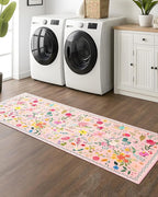 Boho Floral Runner Rug 2x6, Washable Non-Slip Kitchen Rug, Ultra Soft Vintage Carpet for Hallways, Kitchen, Bedroom, Bathroom (Pink)