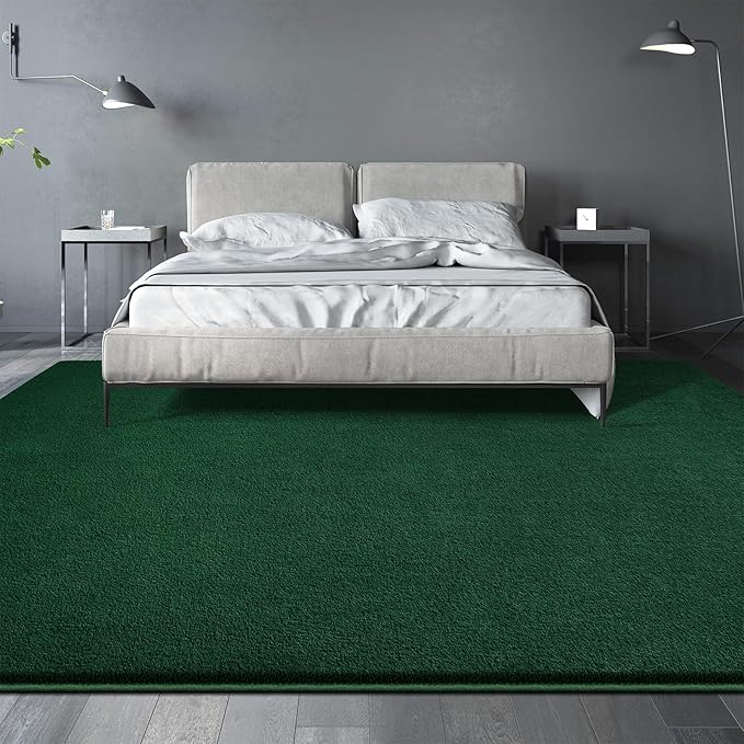Large Area Rugs for Living Room Bedroom, 4x6 Feet Dark Green Rug, Minimalist Modern Shag Rug, Soft Thick Memory Foam Indoor Carpet, Non-Slip Washable Rug for Boys Girls Dorm Nursery Room Home Decor