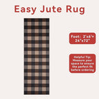 Tangsoo Checkered Easy Jute Runner Rug for Hallways,2x6 Washable Non-Slip Carpet Runner for Kitchen Bedroom Laundry Entryway Black Brown Indoor Outdoor Floor Mat