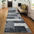 Indoor Runner Rug, Washable Runner Rug with Rubber Backing, Modern Geometric Patchwork Aesthetic Carpet for Bedroom, Living Room, Hallway, Entryway, Washable Rugs Rockwood Collection, 2.7x10 Ft Grey