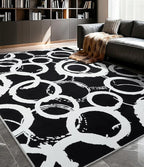 YIHOUSE Black Modern Geometric Area Rug 6x9, Black and White Rug with Abstract Circles,Non-Shedding Washable Rugs for Bedroom, Home Office and Living Room