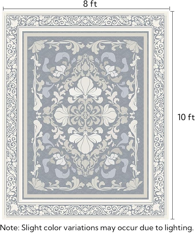 SOULFUL Medium Pile 8x10 Rugs for Living Room - Soft Foot Feel Large Area Rug - Greige Boho Floral - Washable Non-Slip - Perfect for Bedroom Kids Room Under Dining Table Office
