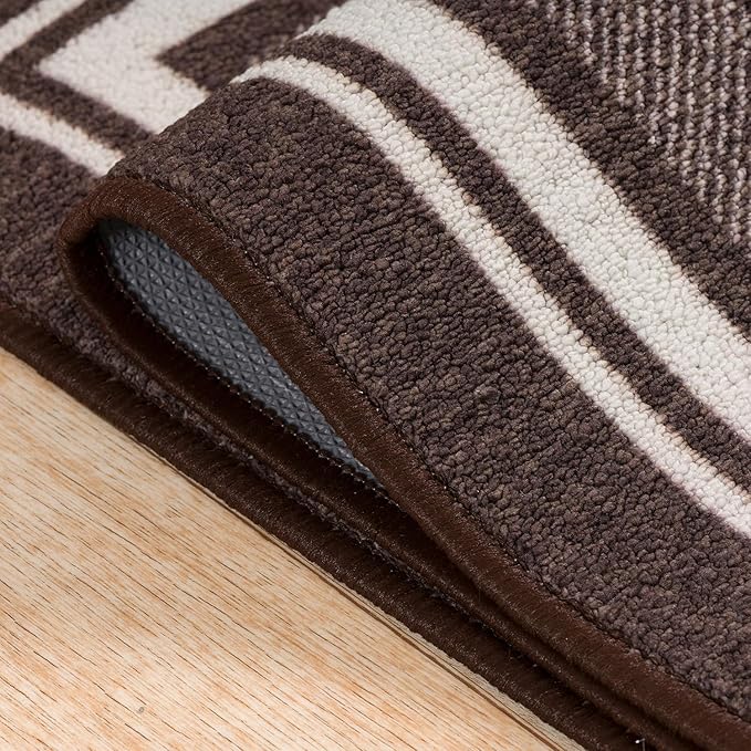 Beverly Rug Non Slip Area Rugs 2x7 Modern Bordered Non Skid Rubber Backing Soft Runner Rug for Living Dining Room Easy to Clean Non Shedding Kitchen Bedroom Indoor Carpet 2 x 7 Brown