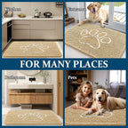 OLANLY Dog Door Mat for Muddy Paws 59x24, Paw Print Design, Absorbs Moisture and Dirt, Absorbent Non-Slip Washable Doormat, Quick Dry Chenille Mud Mat for Dogs, Entry Indoor Entryway Carpet, Beige