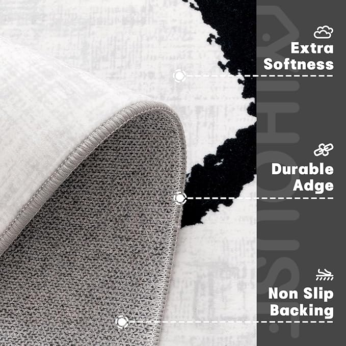 YIHOUSE 5x7 Washable Living Room Rug - Modern Abstract Black and White Area Rug Non-Slip for Bedroom Home Office (Geometric, 5'x7'ft)