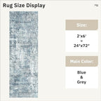 Runner Rug 2'x6' Abstract Washable Non-Slip Runner Rugs for Kitchen Bathroom Laundry Room Blue Vintage Floor Carpet Runners for Hallway Entryway