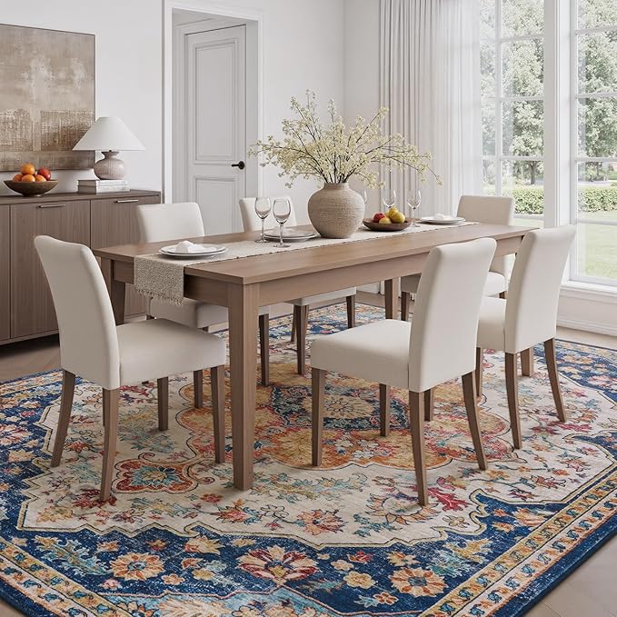 tchdio 8x10 Area Rugs for Living Room, Vintage Non Slip Washable Rug, Soft Low Pile Colorful Area Rug Large Floor Indoor Carpet for Bedroom, Dining Room, Office (Multi, 8'x10')