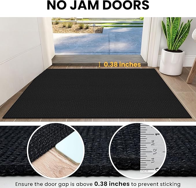IOHOUZE Washable Exrea Long Hallway Runner Rug 3x18 Non Slip Rubber Backed Kitchen Runner Entryway Runner Indoor, Woven Rugs Floor Carpet for Kitchen Hall Entryway Stair, Black/Grey