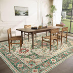 Area Rug 9x12 Washable Rug, Vintage Boho Medallion Rugs Non-Slip Soft Low Pile Large Distressed Rug Indoor Retro Carpet for Living Room Bedroom Dining Room Home Office (Green Beige, 9'x12')