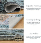 Phantoscope Washable Runner Rug 2'x10' Non-Slip, Vintage Boho Hallway Rugs for Entryway, Stair, Bedroom, Distressed Moroccan Mosaic Diamond Pattern, Low-Pile Foldable Floor Carpet, Blue Teal/Neutral