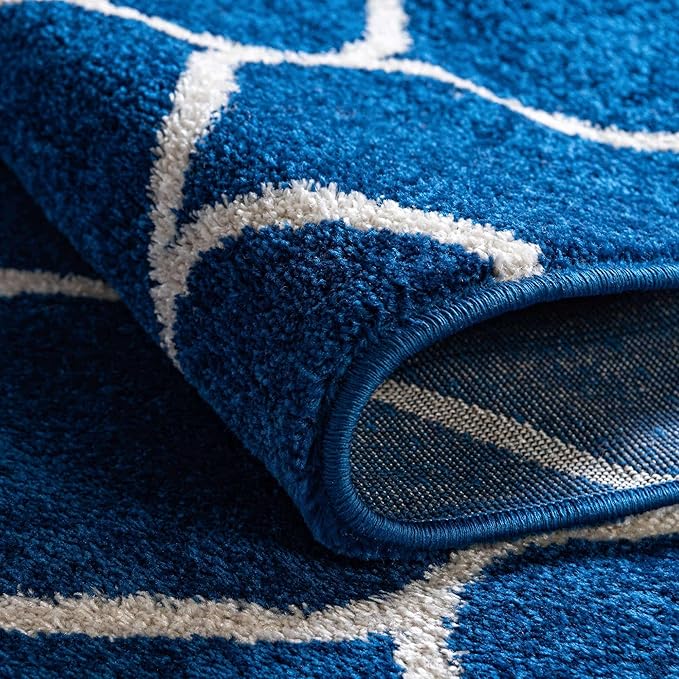 Rugs.com Lattice Frieze Collection Rug – 3' Square Navy Blue Medium Rug Perfect for Living Rooms, Kitchens, Entryways