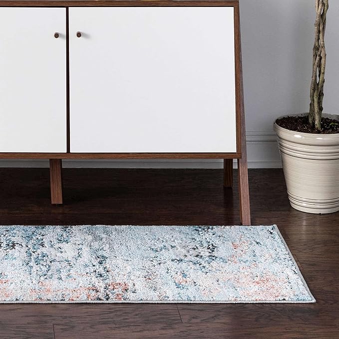 Rugs.com Leipzig Collection Runner Rug – 6 Ft Runner Multi Low-Pile Rug Perfect for Hallways, Entryways
