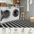 Lahome Striped Easy Jute Indoor Outdoor Rug, Washable Rugs 5x7 for Patio Living Room, Farmhouse Neutral Non Slip Non Shedding Black Carpet for Deck Entryway Dining Room Office Classroom