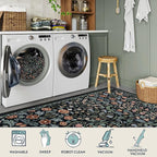 Lahome Floral Bedroom Rugs, 6x9 Black Area Rugs for Living Room, Boho Thin Stain Resistant Carpet for Dining Room, Washable Area Rug Non Slip for Guestroom