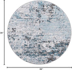 Rugs.com Leipzig Collection Round Rug – 3 Ft Round Blue Low-Pile Rug Perfect for Kitchens, Dining Rooms
