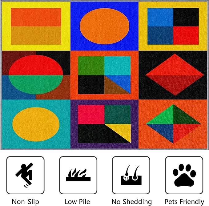 Geometric Large Rug - 7x9 Area Rug - Colorful Abstract Modern Funky Rugs for Living Room Non Slip Low Pile Machine Washable Dining Room Rugs, Geometric Carpet Home Decor & Gifts