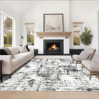 FMFUNCTEX 8x10 Washable Area Rug Black and Grey Neutral Abstract Modern Large Non Slip Carpet for Living Room Bedroom Soft Low Pile Indoor Mat Contemporary Accent Throw Rug for Dining Kitchen Nursery