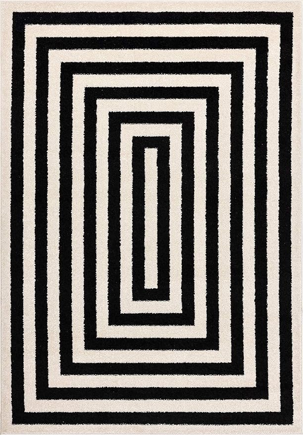 Abani Contemporary Blue & Ivory 2'x3' Area Rug, Contrasting Geometric Modern Stripe Symmetrical Living Room Carpet Rugs