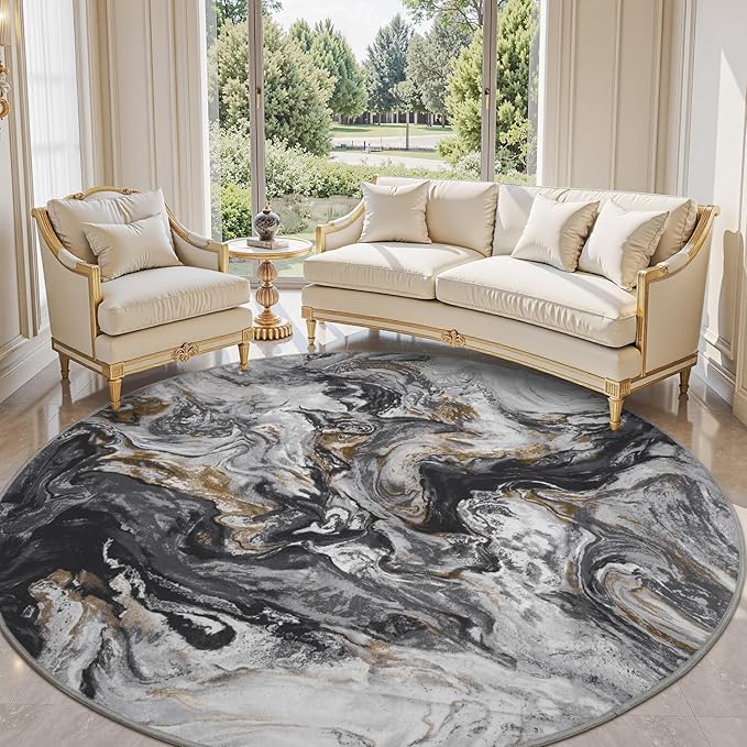 6x6 Round Area Rugs for Living Room, Modern Abstract Rug for Bedroom, Contemporary Machine Washable Rug, Large Stain Resistant Carpet for Dining Room Playroom Home Office, Pet & Kids Friendly