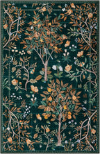 Morebes Boho Washable 5x7 Area Rugs, Dark Green Floral Rugs for Living Room Non Slip, Soft Botanical Indoor Floor Carpet for Kids Playroom Dining Room Bedroom Nursery Dorm