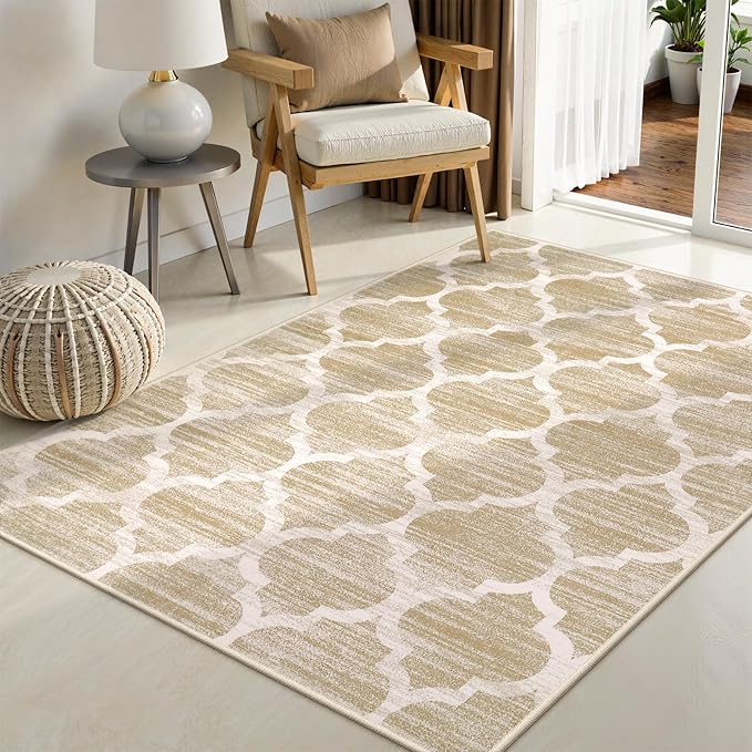 Lahome Moroccan Washable Rugs 3x5 - Non-Slip Entryway Rug Boho Soft Bedroom Rugs Aesthetic Throw Office Taupe Print Distressed Indoor Floor Carpet for Bathroom Laundry Room Dining Room