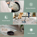 Moynesa Ultra-Thin Washable Runner Rug - 2x6 Bathroom Runner Washable Laundry Room Rug Printed Entryway Carpet Runner, Vintage Pet Friendly Low Pile Runners for Living Bedroom Kitchen, Beige/Gold