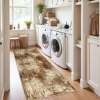 Washable Area Rugs 2'x10' Non-Slip Modern Abstract Soft for Living Room Entryway Bedroom Nursery, Print Pattern, Brown Tan Beige Coffee