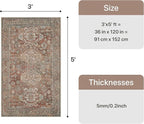 Bavni 3x5 Area Rug for Living Room Bedroom, Washable Boho Print Vintage Aesthetic Rug, Ultra-Thin Low Pile Rugs for Entryway Playroom with Non Slip Backing, Brick