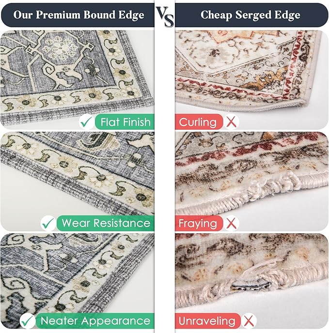 PURRUGS Vintage Farmhouse Boho Runner Rug 2'6" x 6', Non-Slip Machine Washable Rug, Accent Area Rug for Kitchen, Hallway, Entryway, Bedroom, Living Room and Dining Room, Periwinkle Gray/Soft Ivory