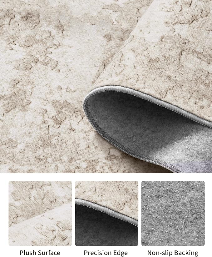 Art&Tuft 2x12 Runner Rug - Washable Runner Rugs, Non-Slip Runner Rug for Hallway, Low-Pile 2x12 Rug Runner Kitchen Laundry Room Rug Throw Carpet for Entrance Bedroom Living Room, Beige