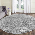 vivorug Round Rug 6ft Vintage-Inspired Round Area Rug Non-Slip Indoor Carpet for Living Room Bedroom Entryway, Stain Resistant Home Decor Circle Rug, Grey Medallion