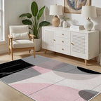 Abstract Art Line Living Room Area Rugs 7x9, Modern Boho Geometric Print Rug, Minimalist Washable Non Slip Neutral Soft Carpet for Bedroom, Dining Room Office Playroom, Black Gray