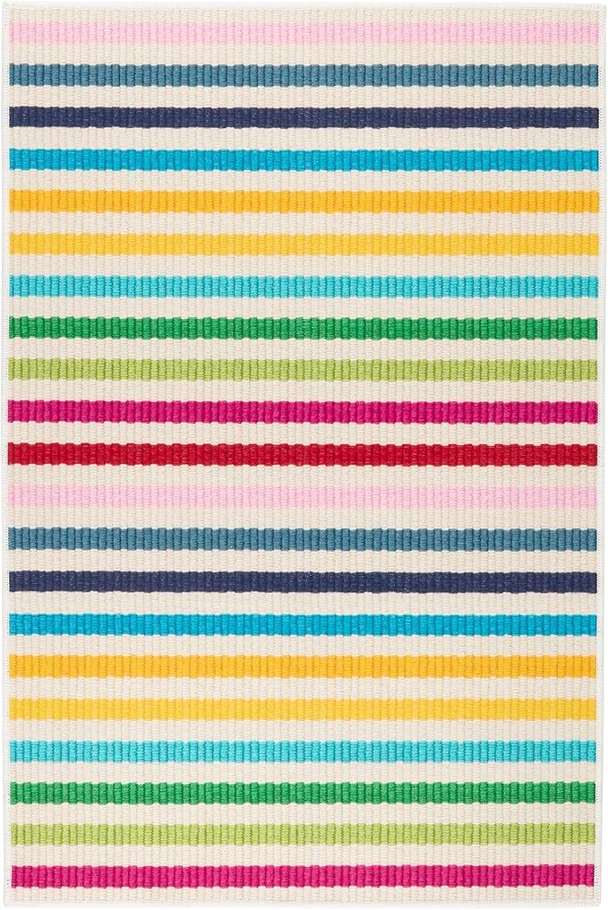 Dash and Albert Rainbow Machine Washable Area Rug - 5' x 8' Multicolor Stripe Washable Accent Rug - Durable, High Traffic Areas Kitchen, Mudroom, Hallways