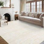 RUGSREAL Washable Contemporary Area Rug Low-Pile Solid Modern Area Rug Non-Slip Stain Resistant Home Office Solid Rug for Living Room Bedroom Kids Room, 5' x 7' Cream-White